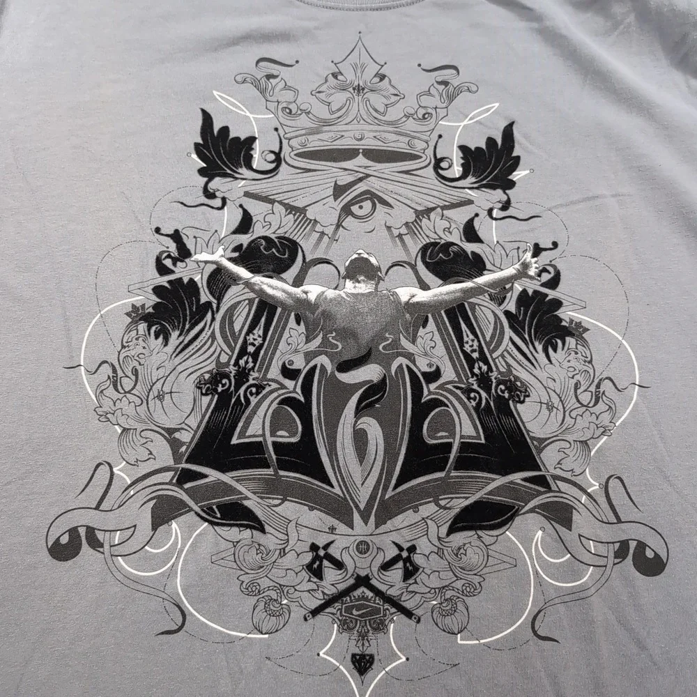 Nike Dri-Fit Lebron‎ James Crown & Arms T-shirt Large Rare Gray Embroidery Fur